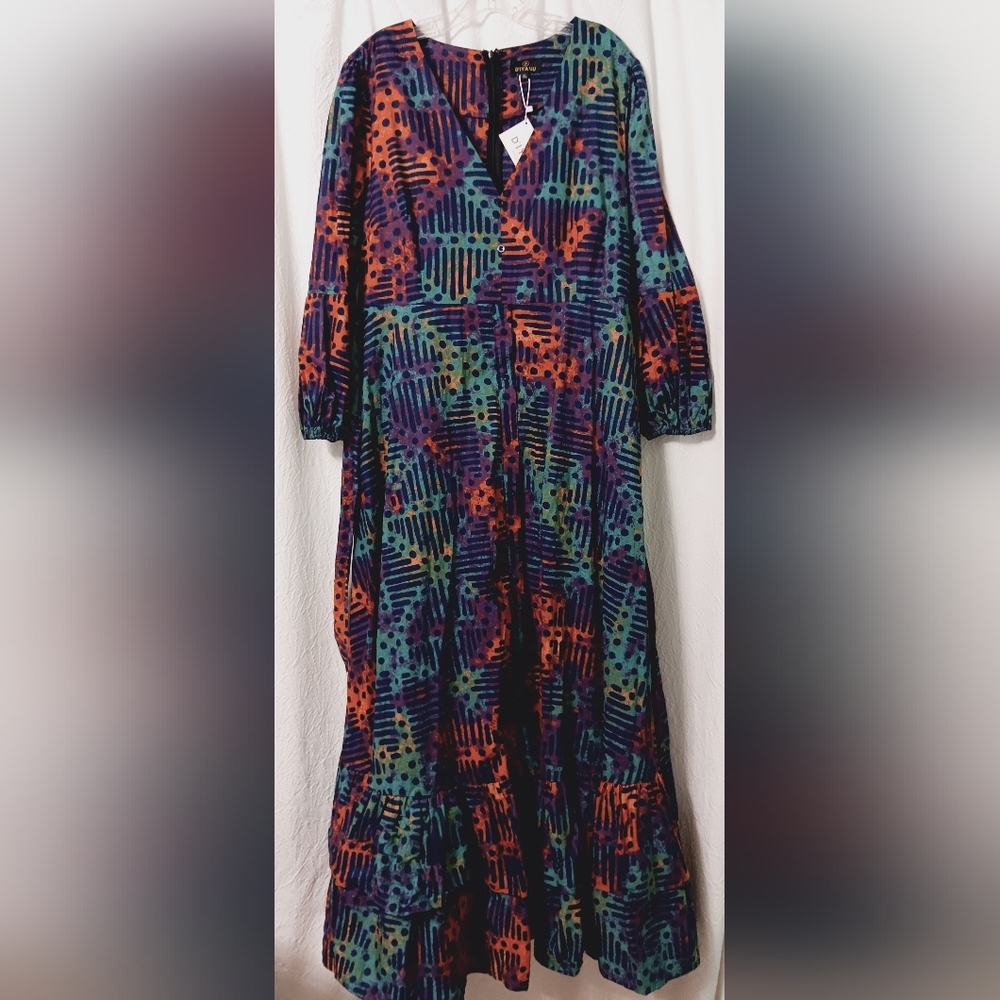 NWT D'IYANU Colorful Patterned Maxi Dress With Pockets - Picture 4 of 16